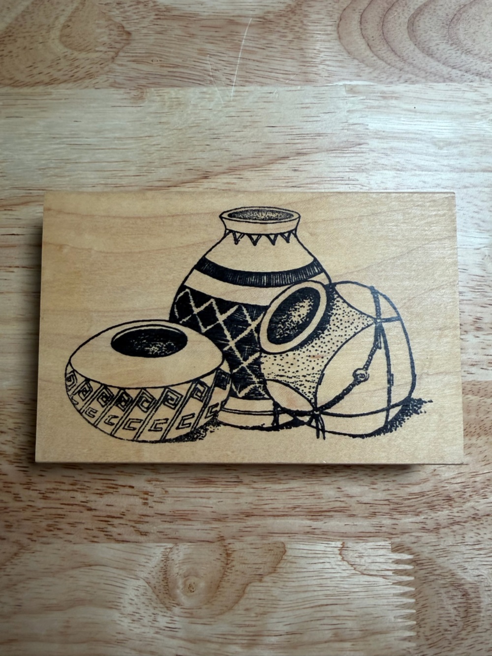 Large Pottery Wood-Mounted Rubber Stamp